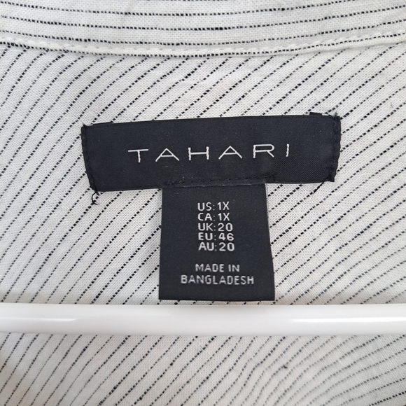 Tahari White Black Pinstripe Linen Blend Button Up Coastal 3/4 Sleeve Size 1X - Picture 4 of 8